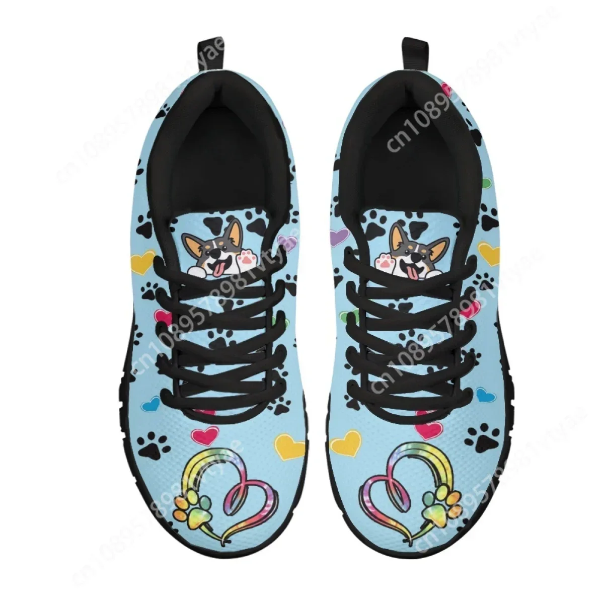 Custom Made Kawaii Welsh Corgi Cartoon Pattern Flat Shoes for Dog Lovers Lightweight Lace up Sneakers Breathable Walk Footwear