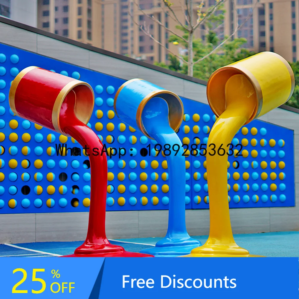 YFY Mall Real Estate Outdoor  Paint Bucket Sculpture Garden Community Creative Painted Paint Bucket Fiberglass Large Ornament