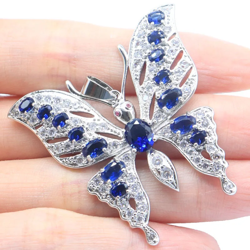 46x45mm SheCrown Eye Catching Big Butterfly Size Blood Ruby Tanzanite Aquamarine Peridot Tourmaline CZ Silver Pendant 5