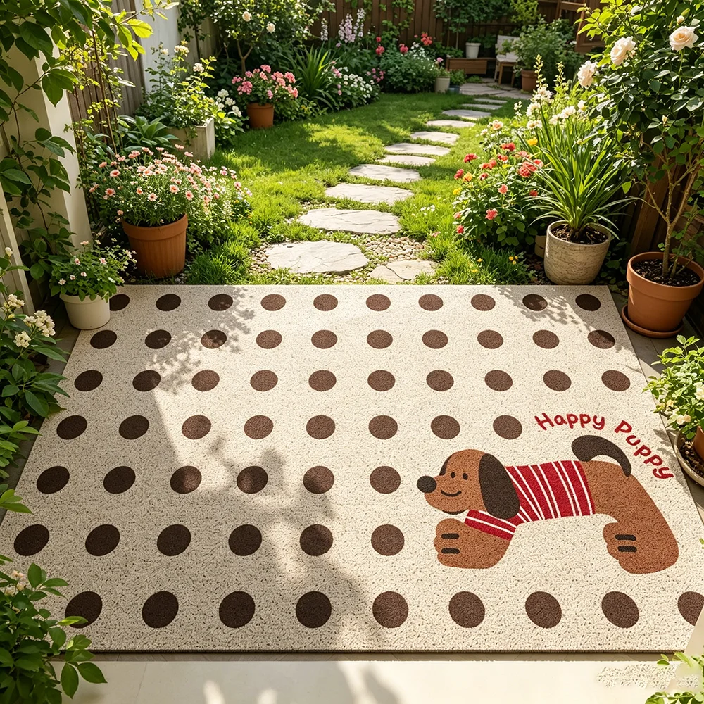 Cartoon Entry Door Mat Easy Maintenance Square Design Anti-Slip Foyer Carpet