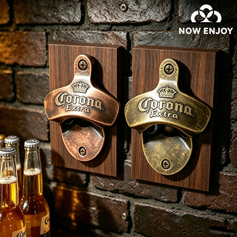 NOW ENJOY 2026 Retro Wall Bottle Opener - Made Of Metal + Antique Finish Technique - Extremely Retro!