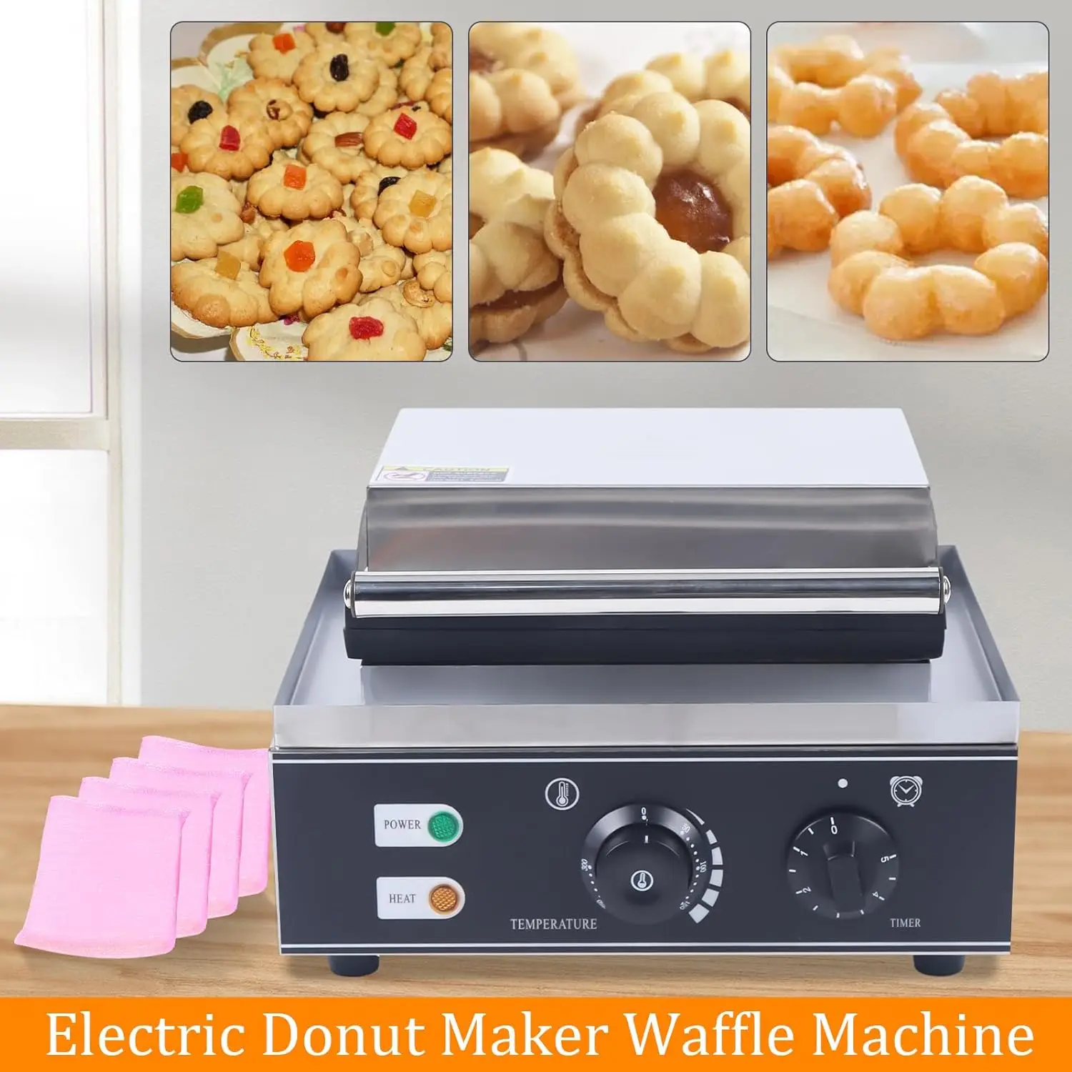 صانعة حلوى الدونات 1500 واط آلة خبز الوافل مجموعة تجارية 5 دونات صانع الوافل أطباق غير لاصقة قابلة للفصل الحلوى تو