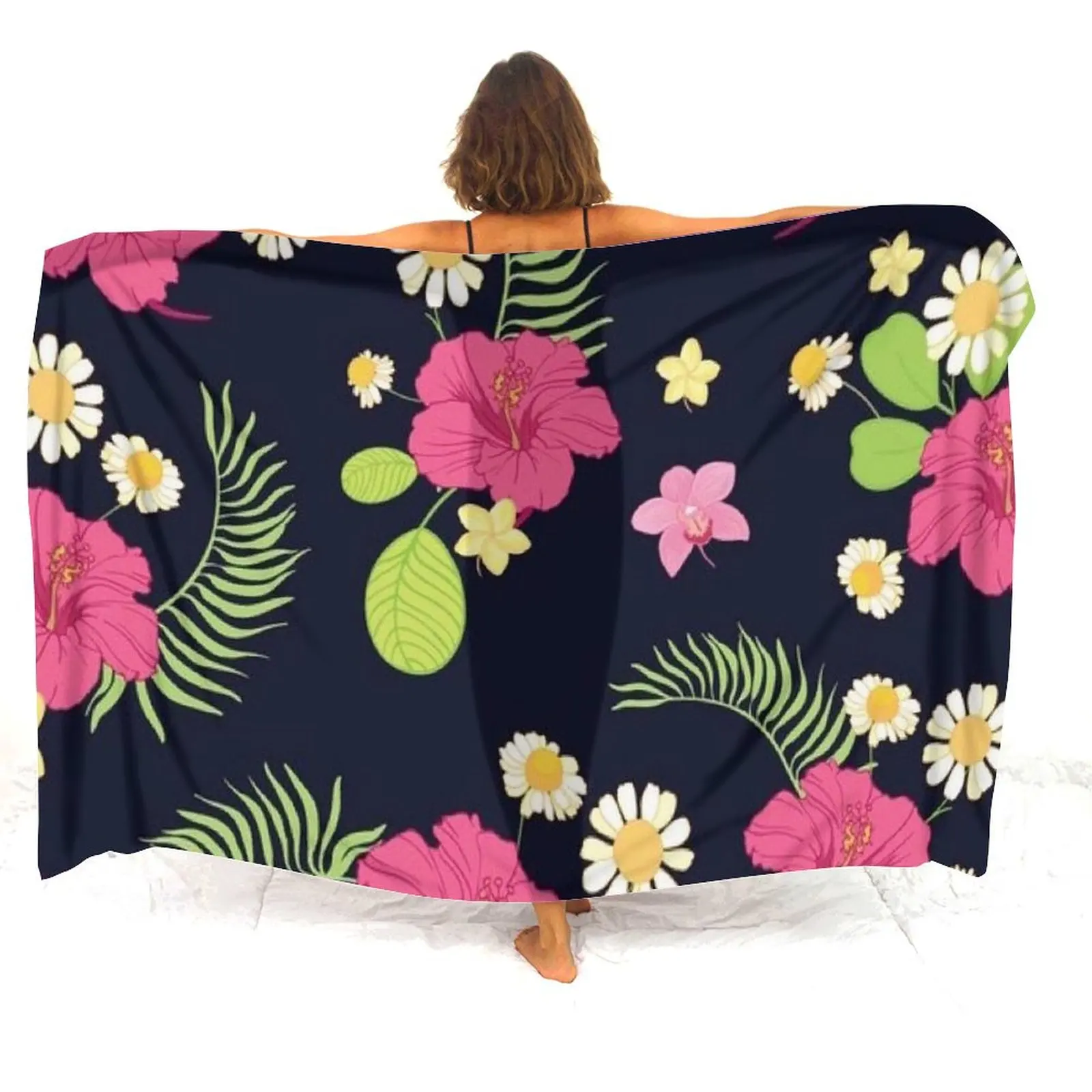 กระโปรงผ้าซารองลายดอกไม้ สไตล์โพลินีเซียน ลายปรับแต่งได้ ผ้าคลุมไหล่ซารอง ผ้าซารองสำหรับสวมทับ กระโปรงผ้าซารอง