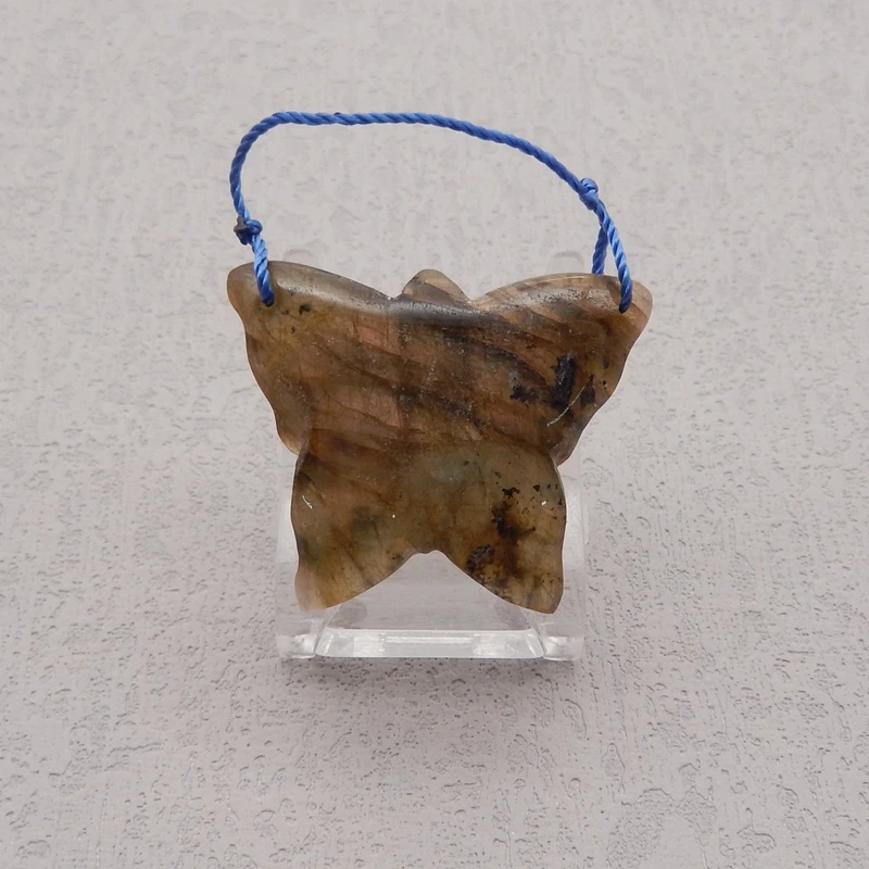 Flashy Labradorite Carved Butterfly Pendant,Natural Stone Animal Pendant DIY Jewelry Making 38x32x7mm 11g