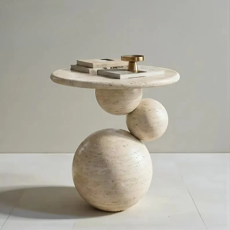 Modern Living Room Bedroom Travertine Side Table Irregular Shape Home Furniture for High-end Designer Project