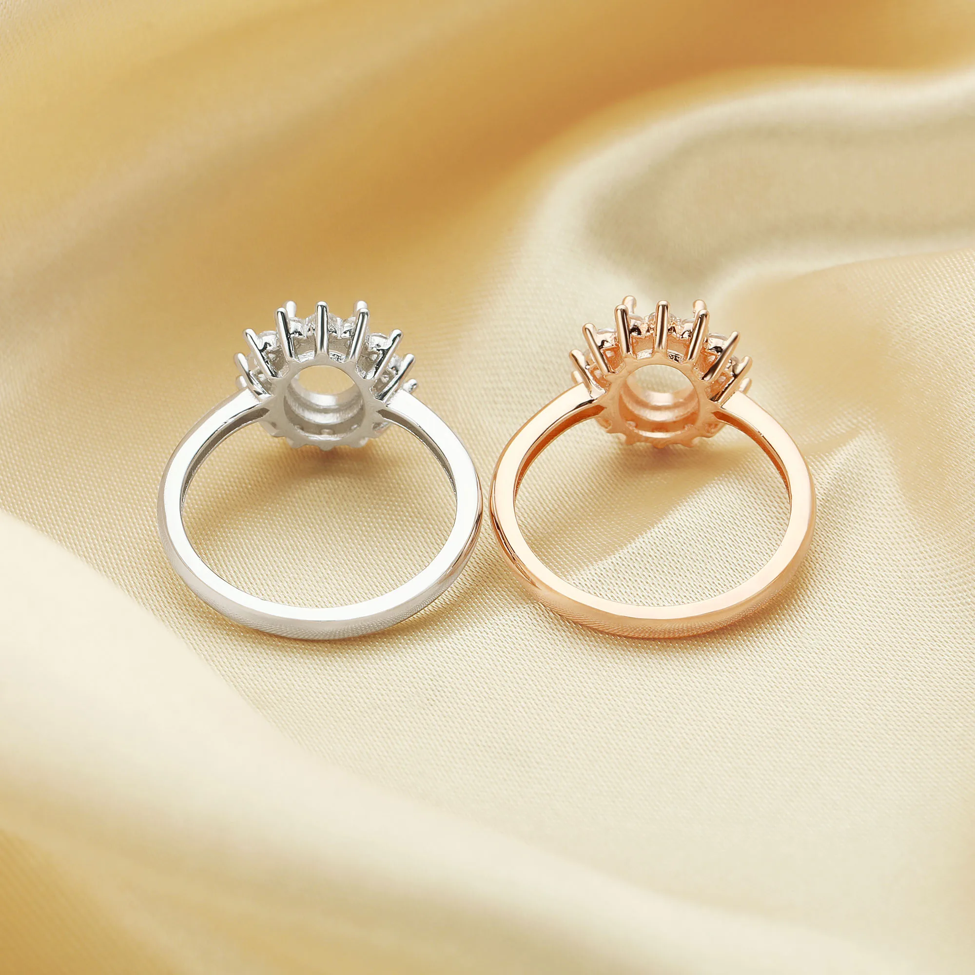 6x8MM Oval Prong Ring Settings,Luxury Solid 925 Sterling Silver Rose Gold Plated Ring Bezel,Art Deco Memory Jewelry 1224158