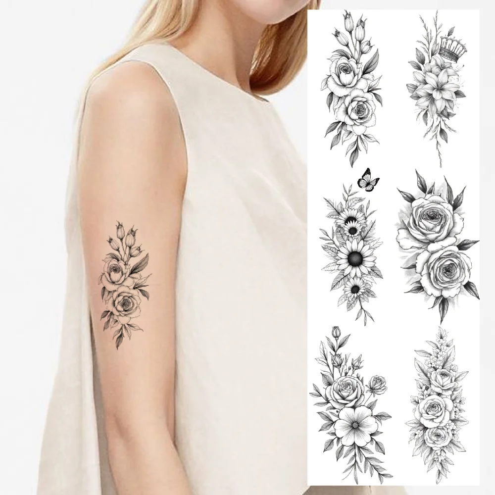 

9pcs Temporary Tattoo Waterproof Long-lasting Body Stickers Sunflower Dragon Leaf Pattern For Adults Back Shoulders