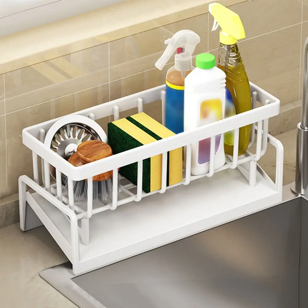 

ABS Kitchen Storage Rack Rag Organizer Large size Sponge Holder Large capacity Portable Self-draining Sink Shelf