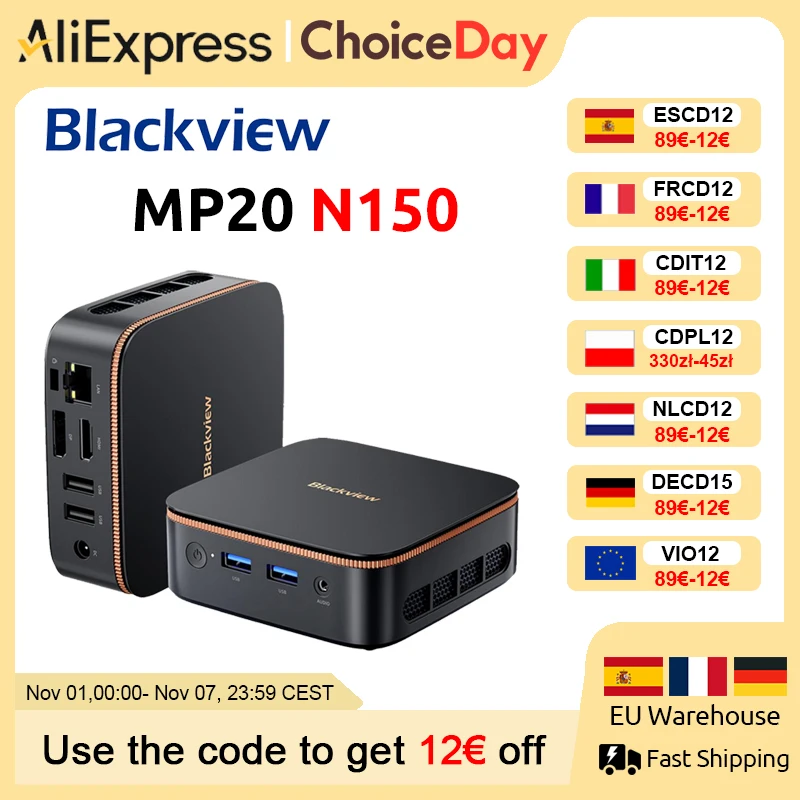 [Wereldpremière] Blackview MP20 NIEUWE Mini PC Windows 11 PC Intel N150 16 GB (Ondersteuning Max 32 GB) DDR4 512 GB SSD 4K UHD WIFI 6 BT5.2