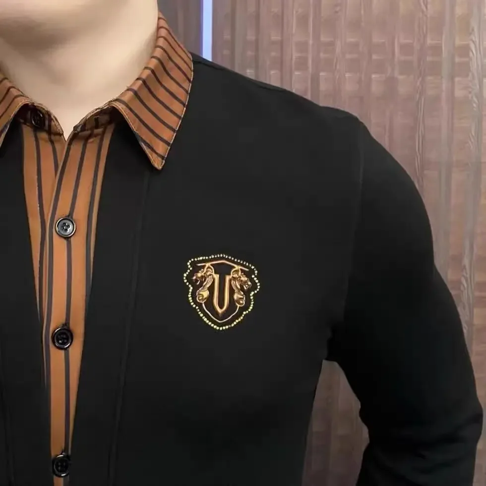 Luxury Shirt Collar Sweatshirts Men Thickened Velvet Business Social Sweatshirts Streetwear Casual Pullover T-shirts Tops 2025