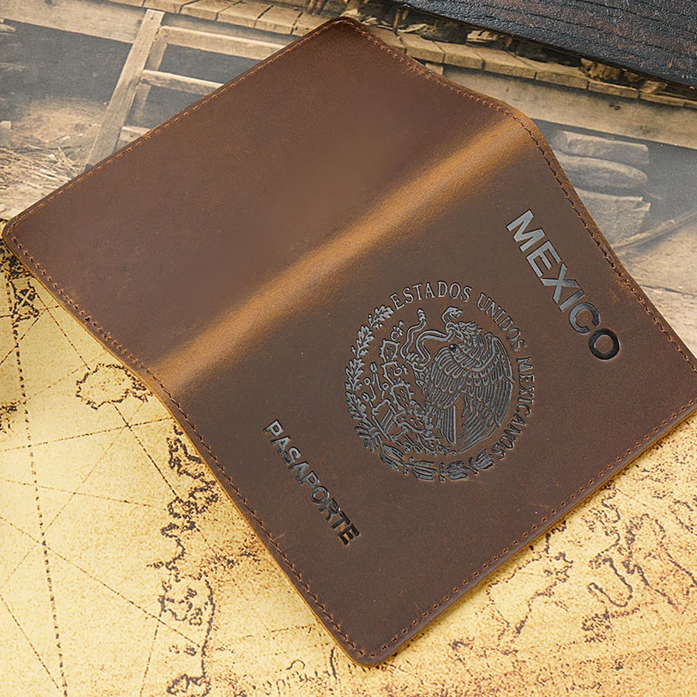 RFID Blocking Mexico Genuine Leather Travel Passport Holder Wallet ID Card Business Credit Card Case Pouch