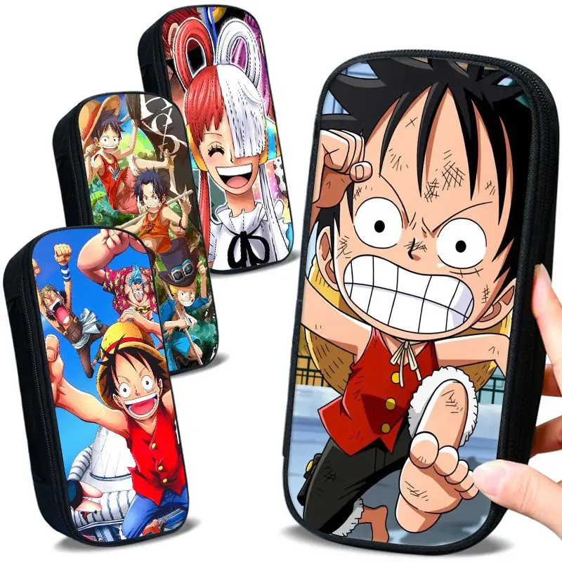 

One Piece Canvas Pencil Case Luffy Large Capacity Stationery Bag for Students