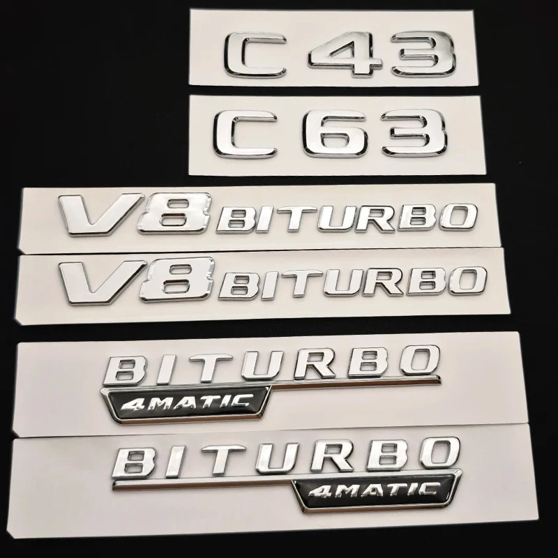 ABS Chrome Car Trunk C43 C63 Emblem Sticker V8 BITURBO 4MATIC Badge Decals Accessories For Mercedes Benz AMG W205 W206 C205
