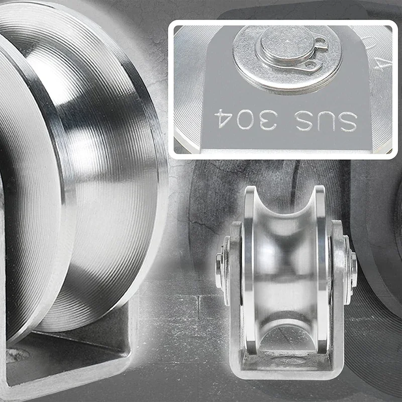 U V  H Type Single Wheel Pulley Roller 304 Stainless Steel 360 Degree Rotation Heavy Duty Grooved Wheel V Type Pulley Block