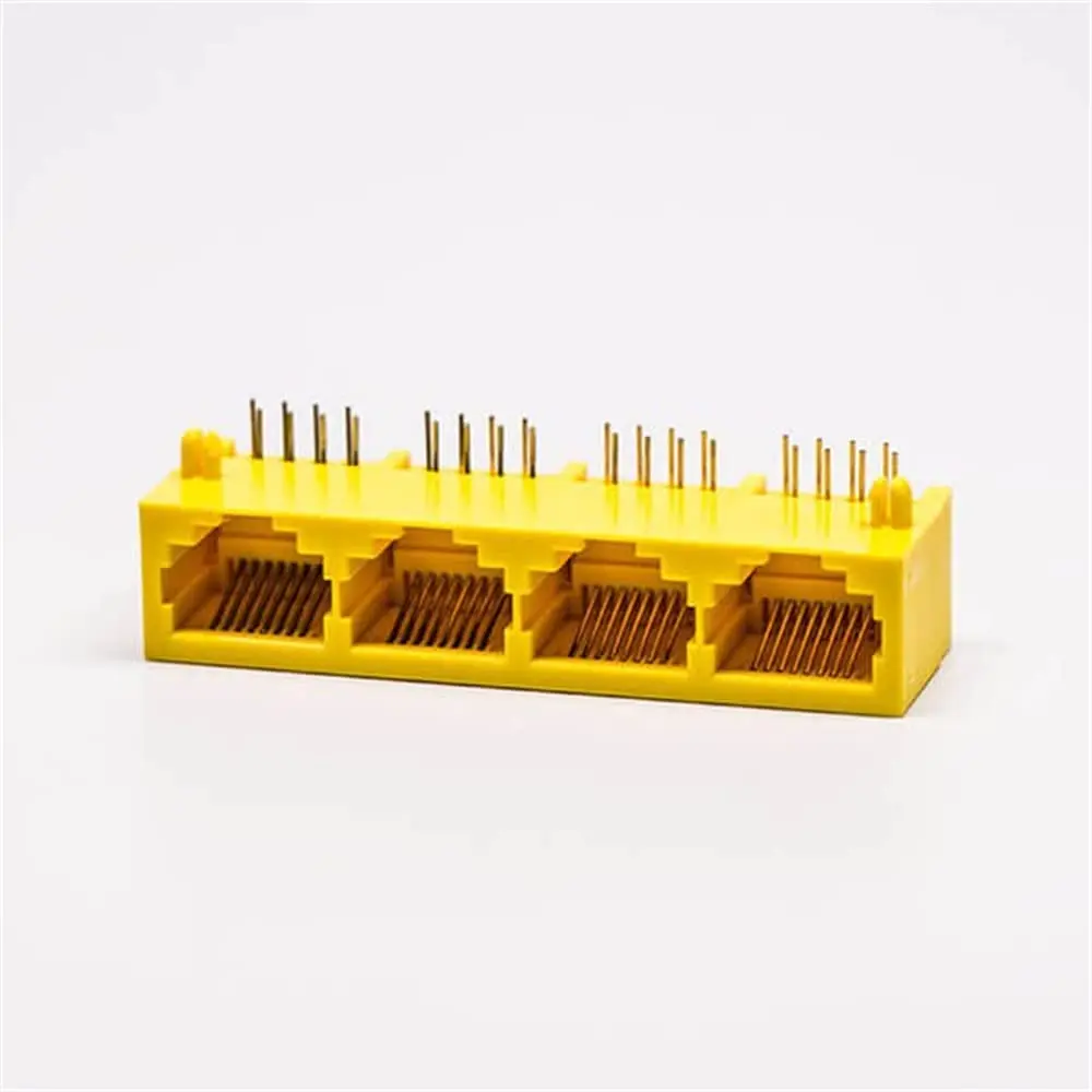 4 Port RJ45 Jack Connector Module, Yellow PCB Full Plastic Right Angle 8P8C Ethernet Socket for Network Interface
