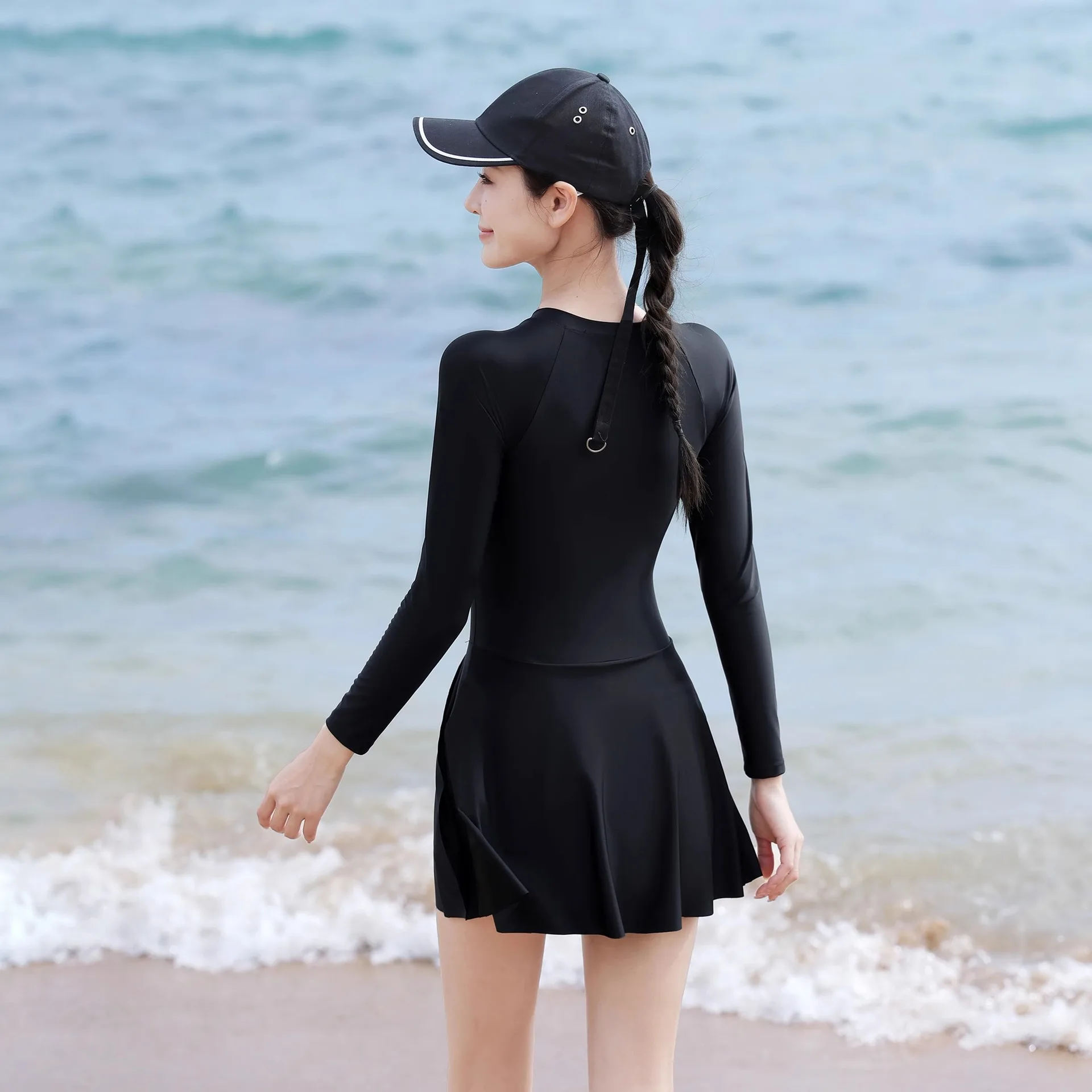 Women Sun Protection Long Sleeve Quick-Dry Surfing Beach Swim Skirts Female UPF50+Outdoor Water Sports Push Up Bathing SwimWear