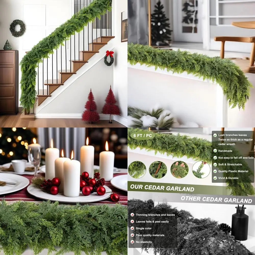 

Реалистичные искусственные рождественские гирлянды, кедрово-зеленая искусственная сосна длиной 6 футов для внутреннего и наружного декора, венок для дверного проема с каминной мантии