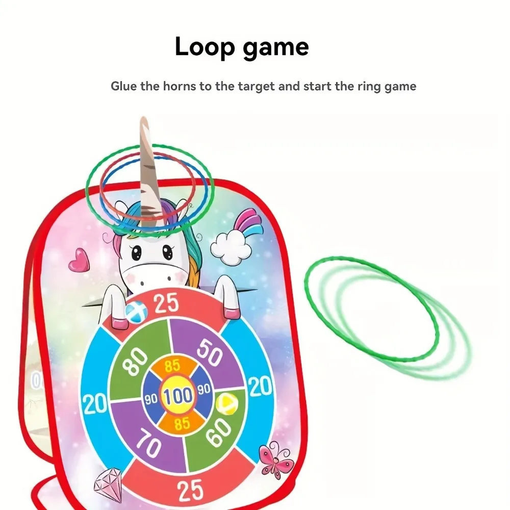 Juego de lanzamiento plegable para niños, juego de dibujos animados para interiores y exteriores con bolas adhesivas, anillos para lanzar, juegos de pelota deportivos, juguete educativo