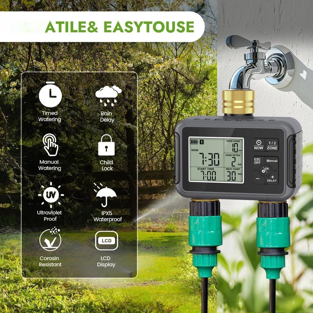 Automatic Controller Battery Operated Timer 117*117*56.5MM Dual Outlet Timer Dual Outlet Design Adjustable Duration 1-360min