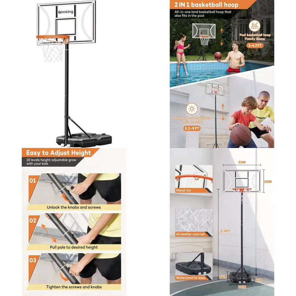 Portable Adjustable Height Basketball Hoop for Kids, Teenagers, and Youth - Outdoor Backyard Sports Equipment