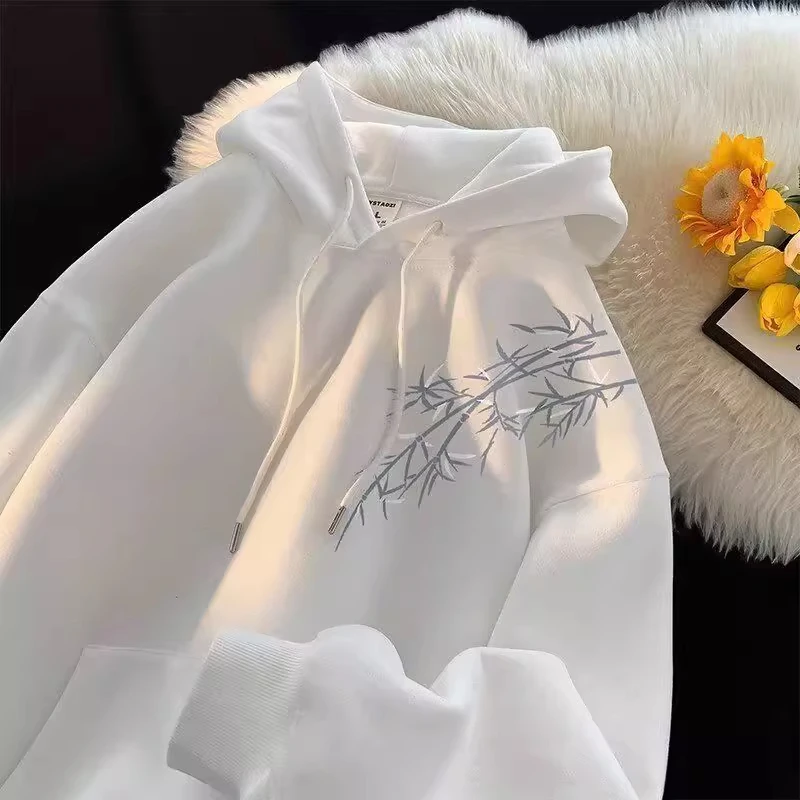 

Мужская толстовка большого размера с капюшоном, утепленная флисом, с бамбуковым принтом, молодежная модная, износостойкая, антибактериальная, хлопковая, не мнется