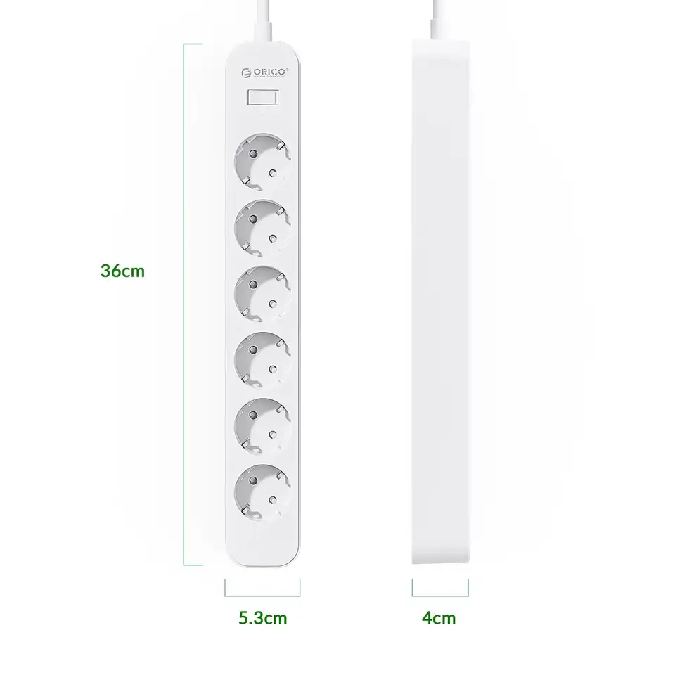 شريط طاقة ORICO 6AC بقوة 2500 واط مع كابل تمديد 3 أمتار ومقابس كهربائية متعددة مع واقي من ارتفاع التيار ومرشح شبكة - 2