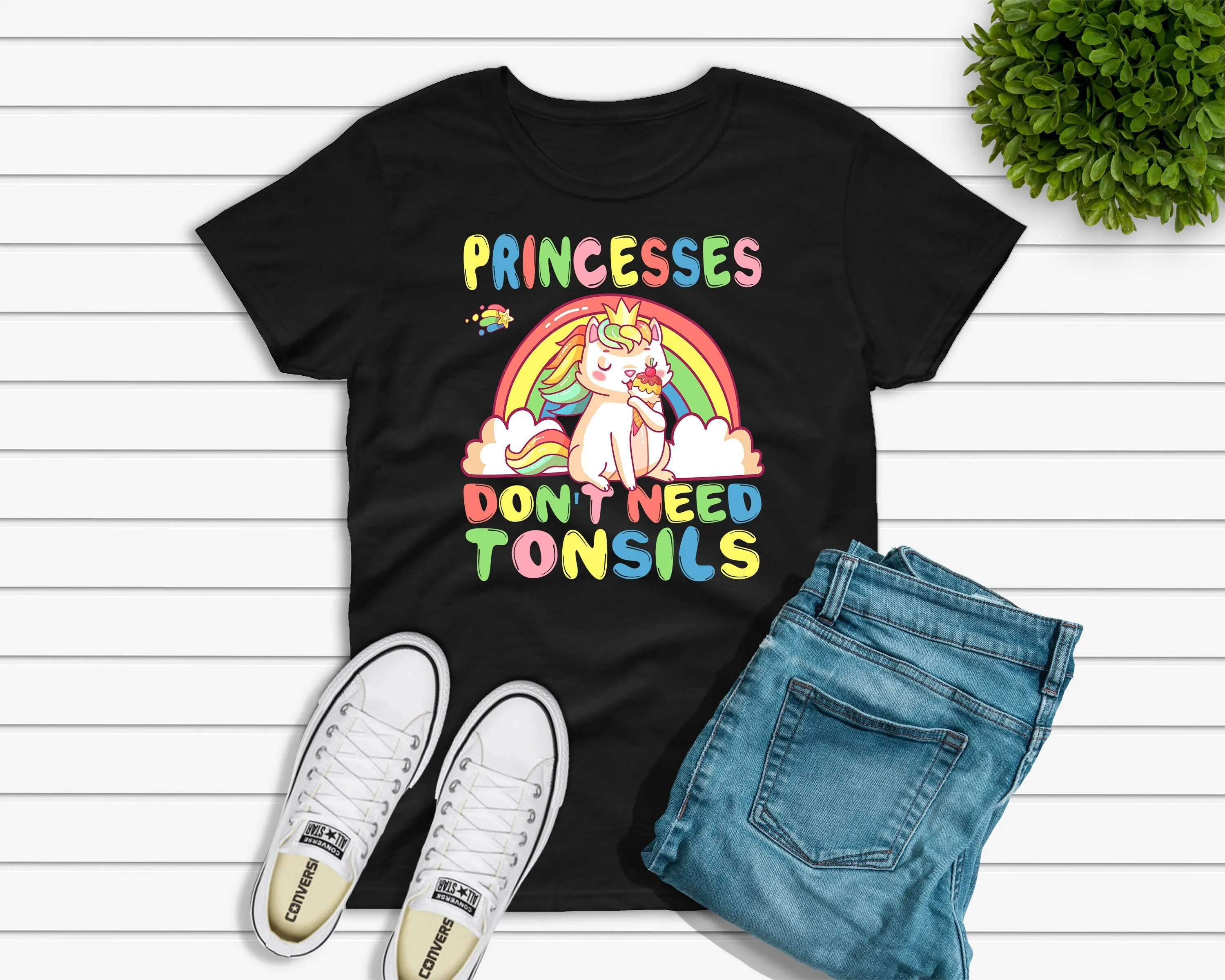 Tonsil Surgery T Shirt For Girls Tonsillectomy Princesses Don'T Need Tonsils Removal Kids Heavy Cotton