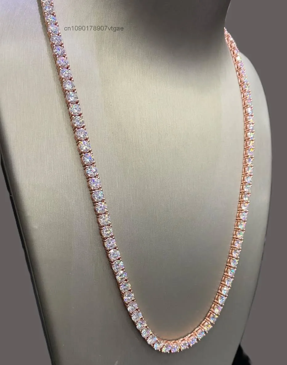 JEWELS AMBER 925 Silver Rhodium Plated Moissanite Cuban Link Necklace Hip Hop Luxury Style Unisex Women's IGI Certified Wedding.