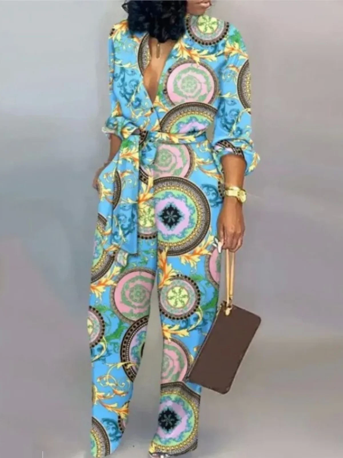 Damski kombinezon z wysokim stanem, luźne spodnie z szerokimi nogawkami, wygodne długie spodnie, modny jednoczęściowy strój dla kobiet.