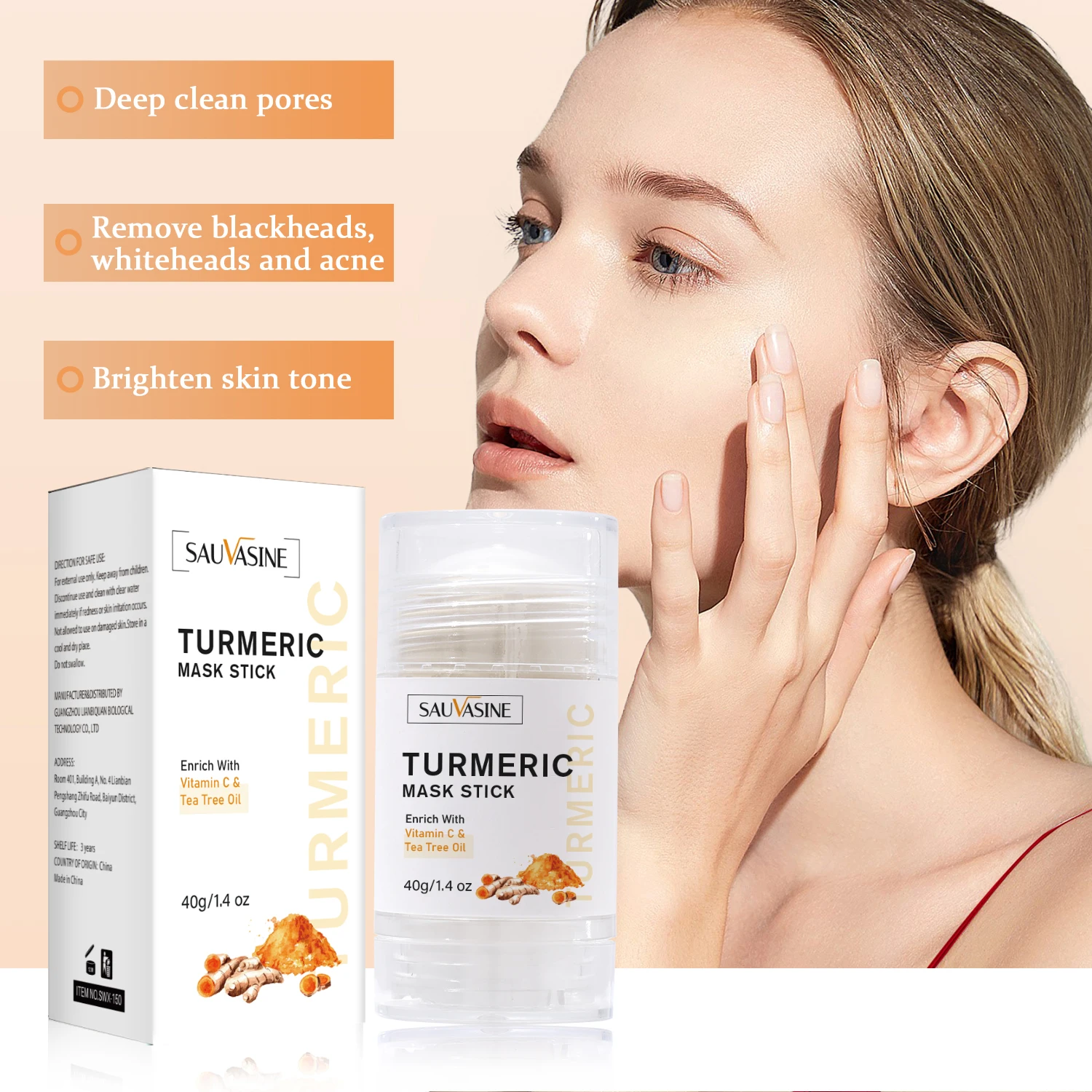 

Turmeric Mask Stick Deep Cleansing Blackhead Removal Brightening Oil Control Anti-Acne Facial Mud Mask for Face Women Skin Care