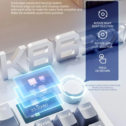 Imagen 2 del producto Teclado mecánico con perilla de Metal Attack Shark K86, pantalla TFT, intercambio en caliente, RGB, Bluetooth/inalámbrico, teclado Macro para juegos