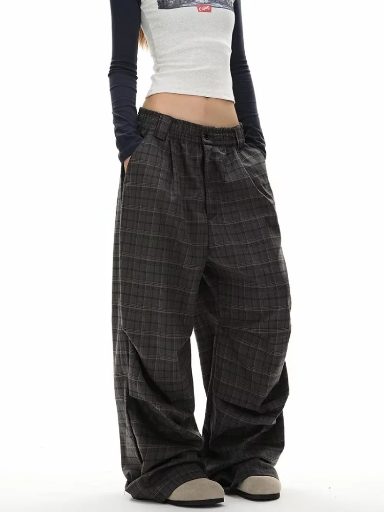 Y2k Vintage Plaid Pants Woman America Retro Oversized Casual Sports Trousers Autumn Jogging Streetwear Baggy Pantalones Woman