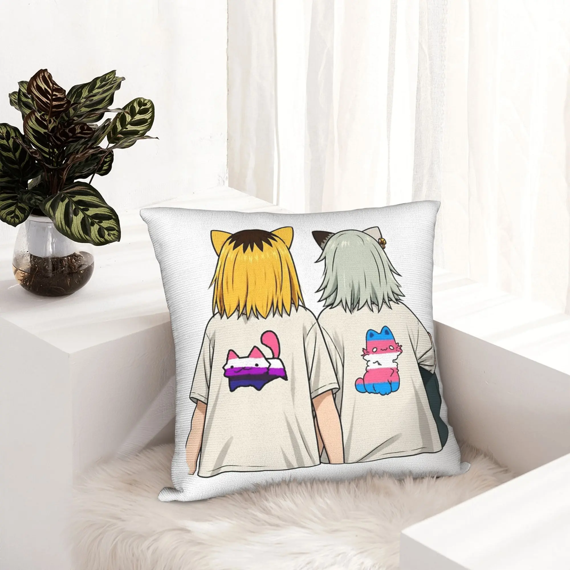 Y-Yanineko Anime Pillowcase Double-sided Printing Polyester Cushion Cover Decorations Chainsmoker Cats Throw Pillow Case Cover