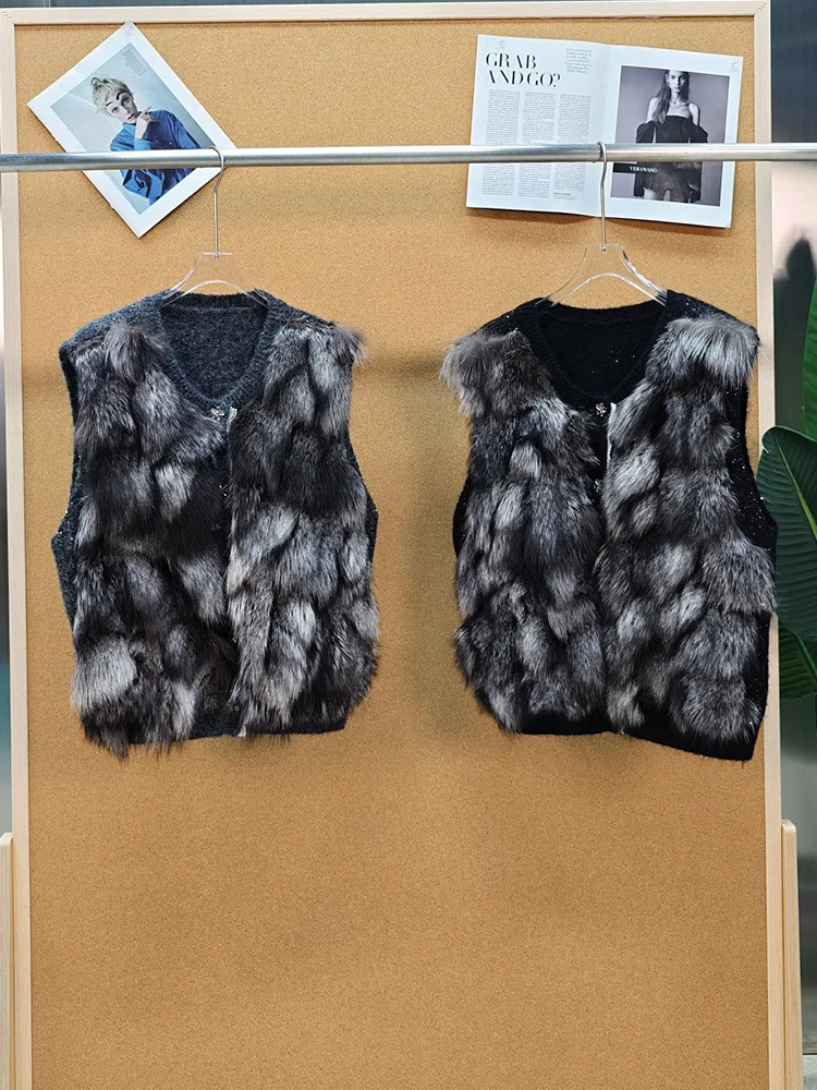Nuevo Abrigo Cálido de Invierno para Mujer 2026, Chaleco de Piel de Zorro Plateado Natural, Chaqueta Gruesa de Lujo para Mujer