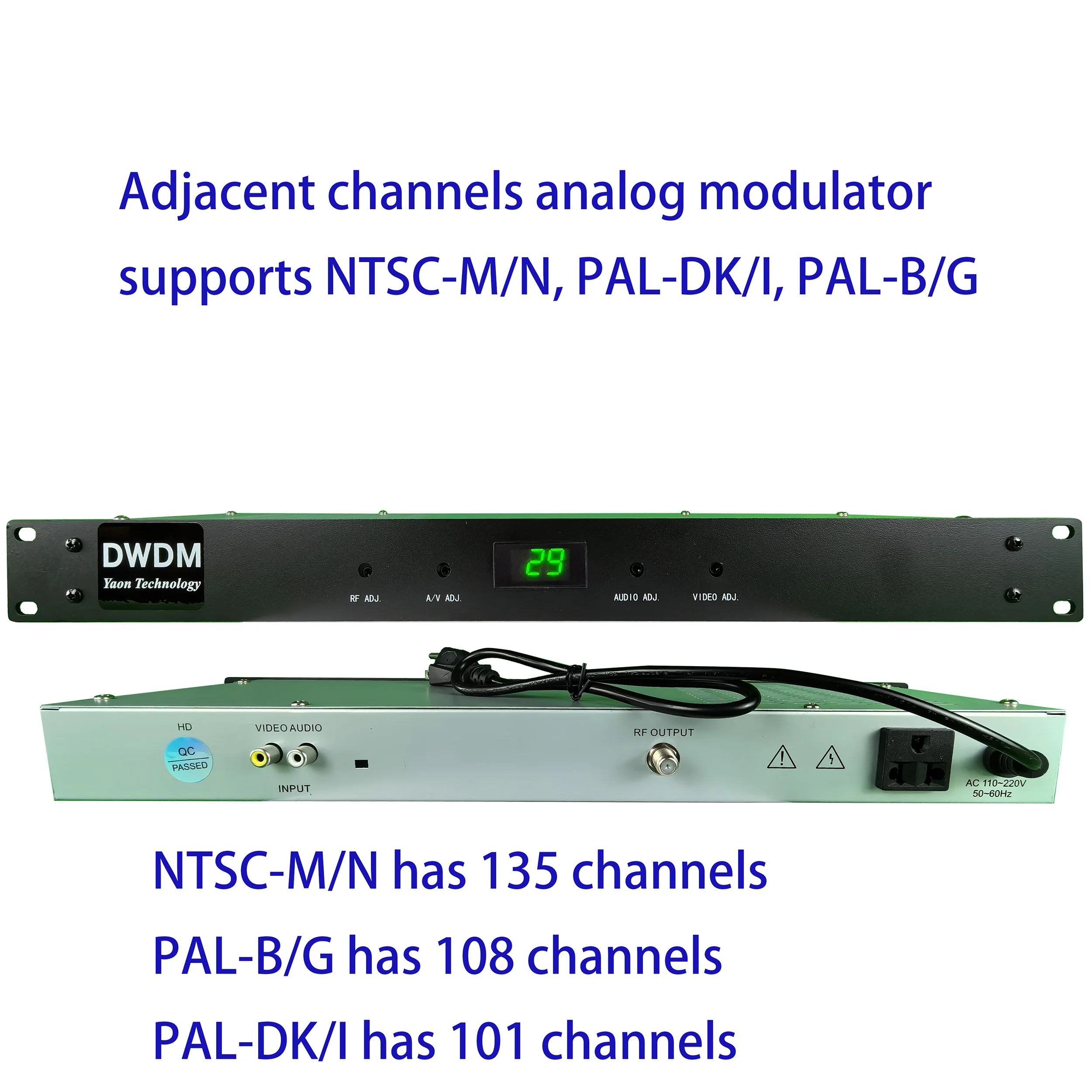 adjacent channels CATV modulator, RF modulator supports NTSC, PAL-BG and DK/I