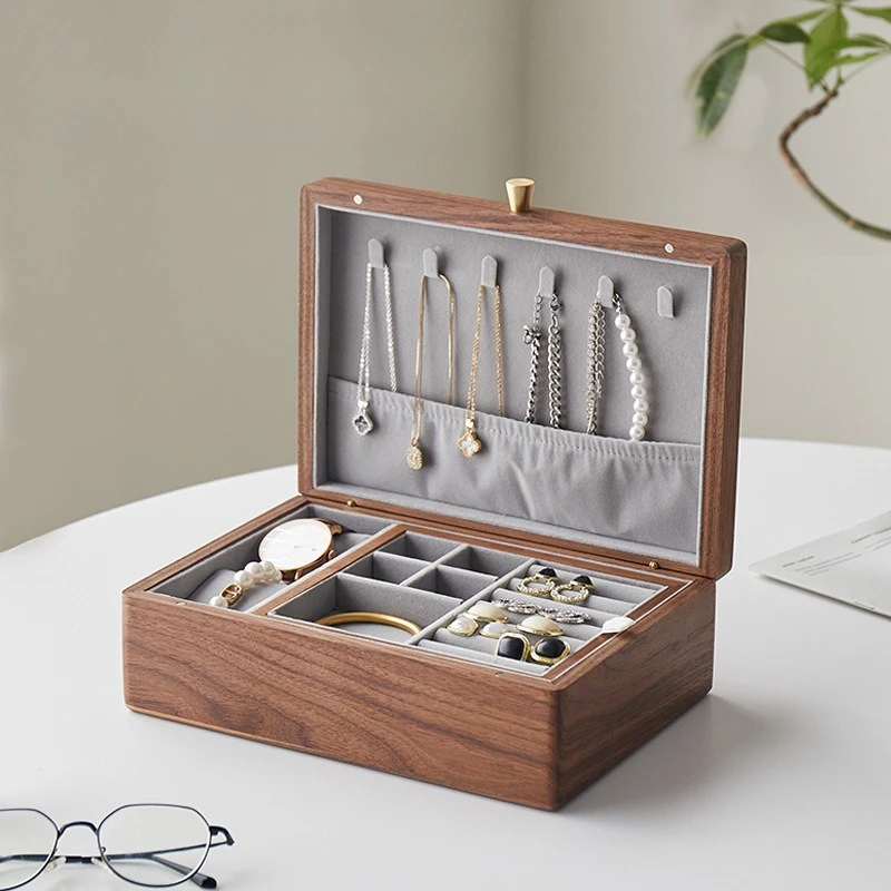 

Шкатулка для драгоценностей из цельного дерева, ретро-кольца, серьги, коробки для хранения, роскошное ожерелье, браслет, витрина, органайзер для ювелирных изделий, упаковка