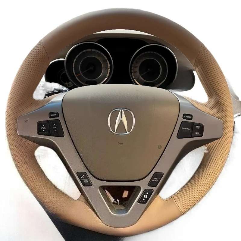 

For Acura MDX 2007-2013 Hand-stitched non-slip Beige genuine Leather Car Steering Wheel Cover