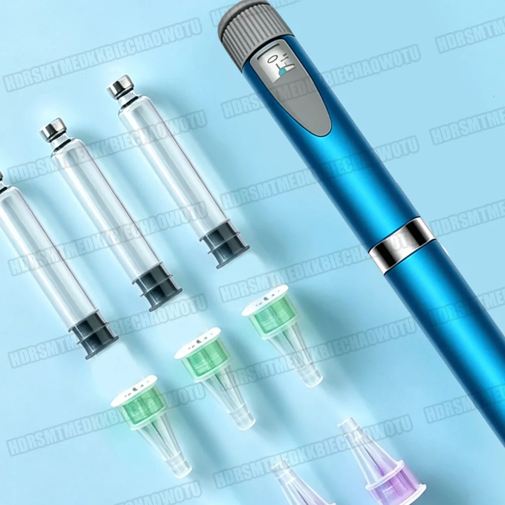 Light Blue Medical Aesthetics Injection Pen 3ml Empty Cassette Bottle Cartridges 4/6/8mm Pen Tip Sterile Individual Packaging