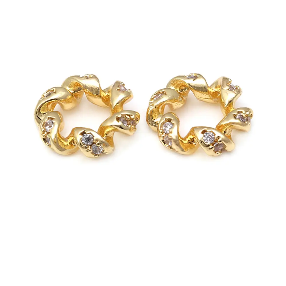 18K Gold Color Brass and Zircon Large Hole Beads Twist Spacer Beads Bracelets Beads High Quality Diy Jewelry Accessories