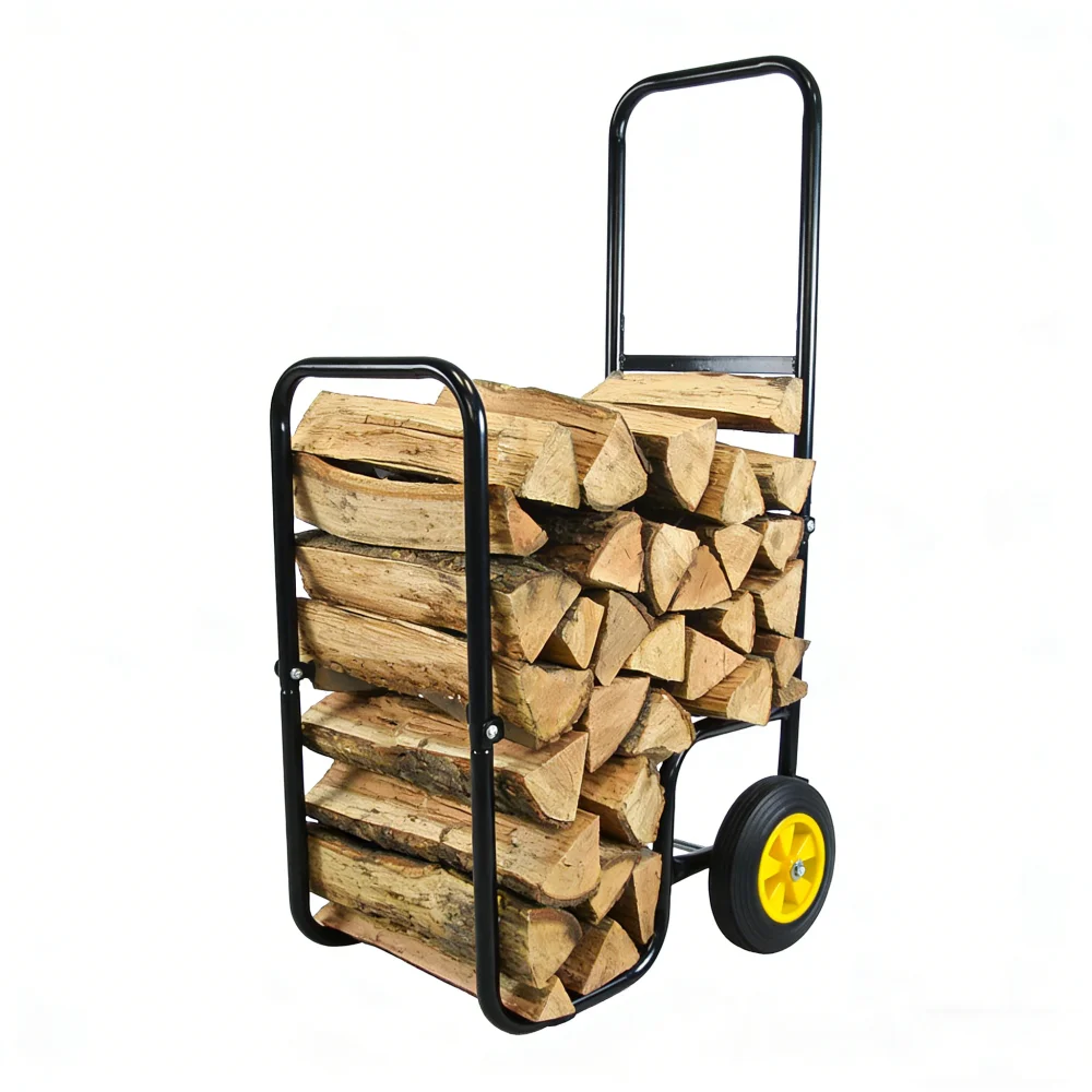 Firewood Log Cart Rolling Wood Rack Storage Mover with 2 Wear-Resistant Wheels for Easy Moving And Storage Organization