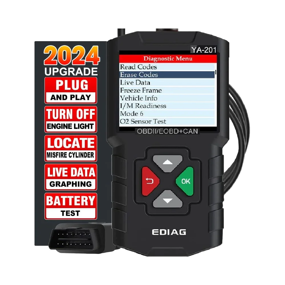 

Сканер YA-201 OBD2, полные режимы OBD2, проверка считывателя кодов двигателя, 1996+ OBDII/EOBD/KOBD/CAN, автомобили, прямые передачи данных, Plug Play