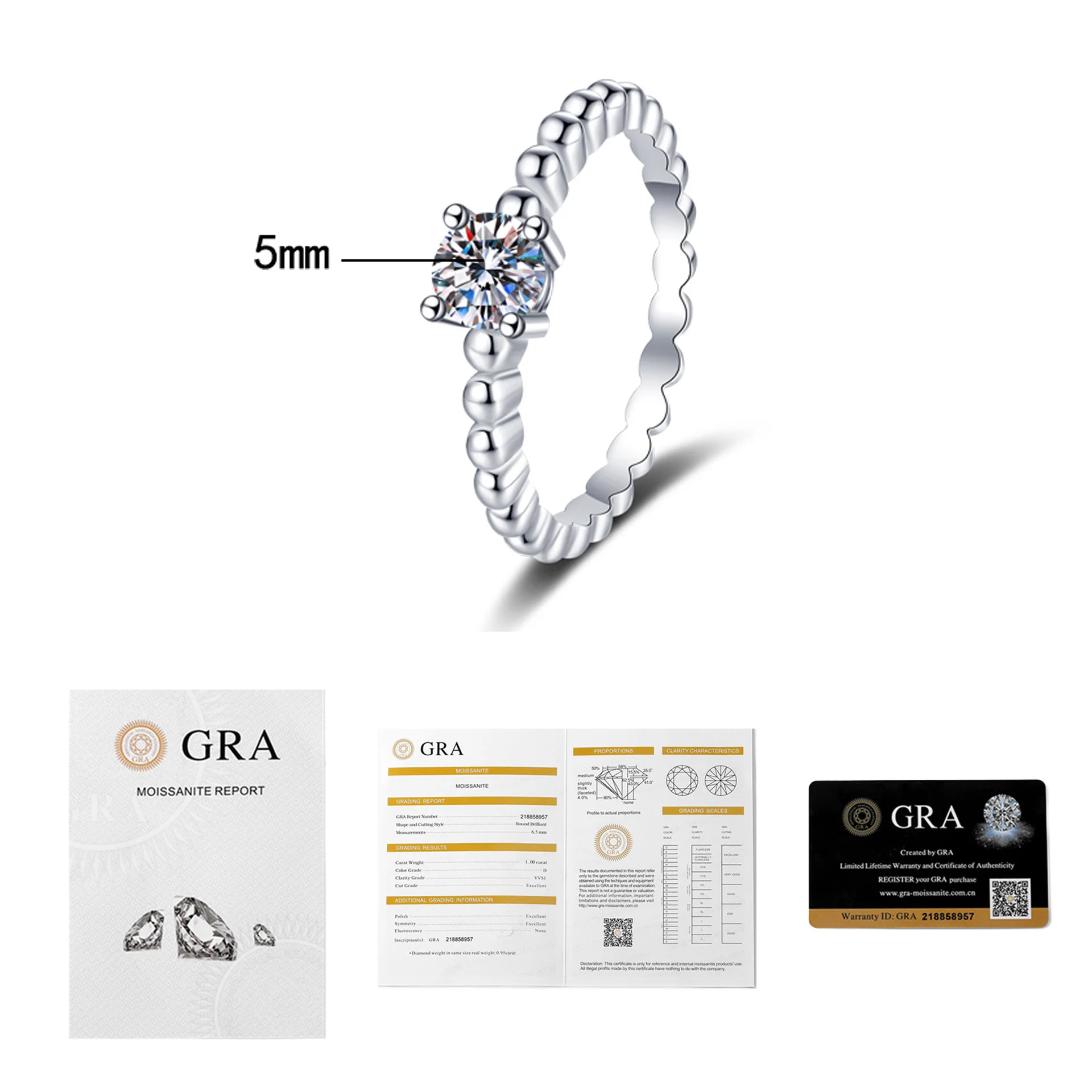 LioraGem Exquisite Women's Moissanite Ring, A Classic, Sparkling 50-Point Moissanite Ring Platinum PT950 Stamp