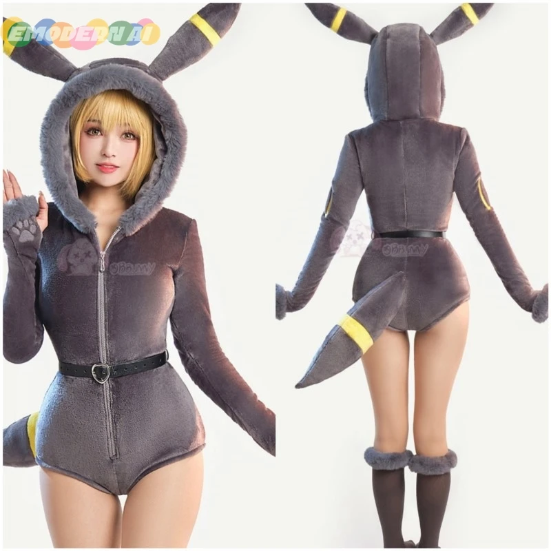 

Anime Umbreon Cosplay Costume Women Sexy Flannel Hooded Bodysuit Suit Bunny Girl Kawaii Plush Uniform Pajamas Cartoon Jumpsuits