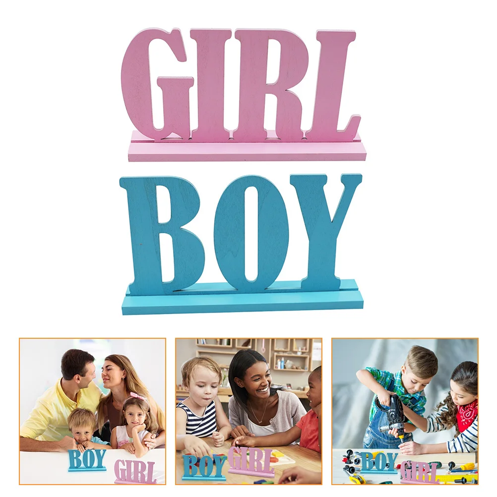 2 Pcs Premium Wood Gender Reveal naments Shower Adornments Wooden Baby Shower Gender Reveal Wooden Decoration Baby Party for New