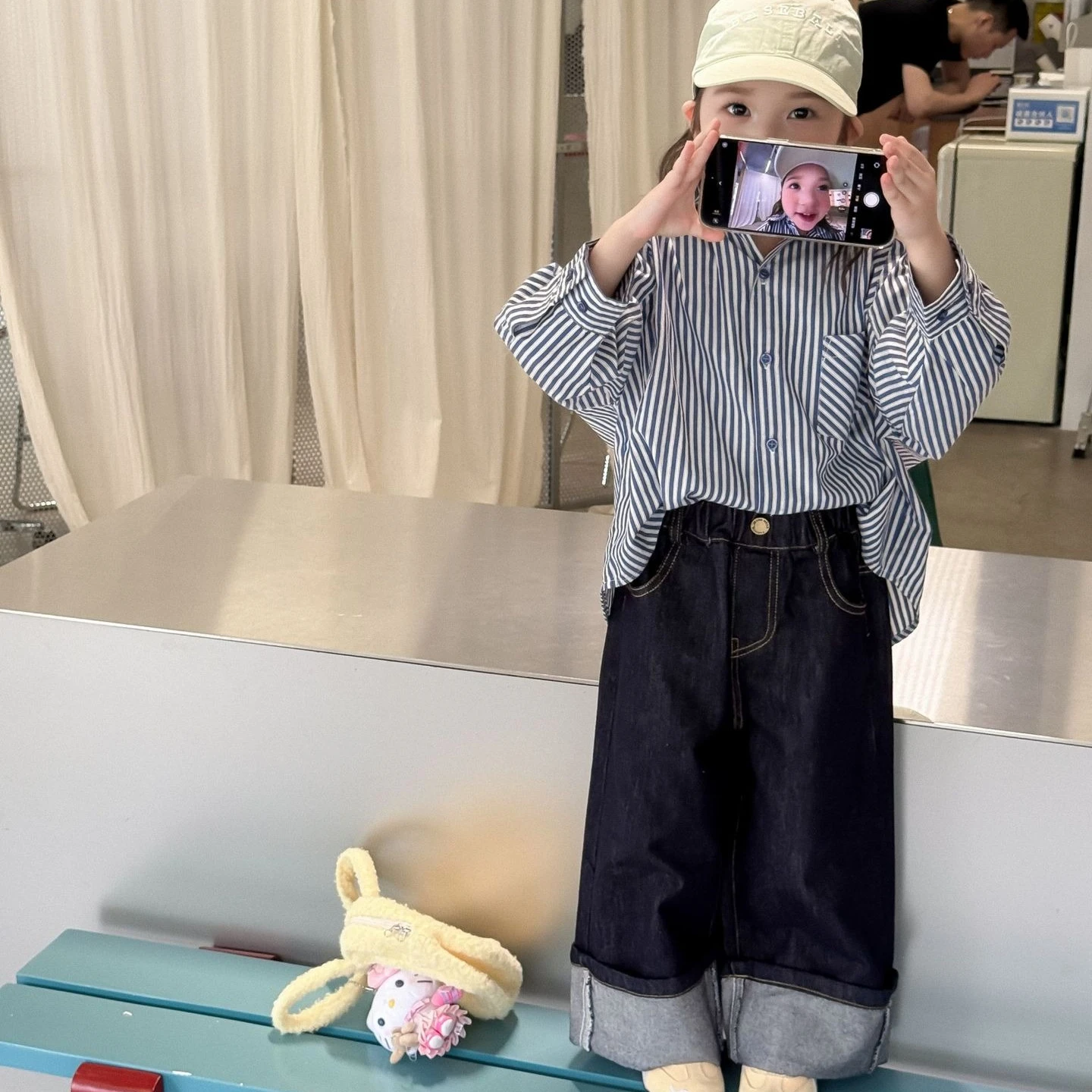 

Girls Suit 2025 Autumn New Childrens Clothing Korean Style Girl Baby Striped Long Shirt Jeans Two Sets Casual Simple All Match