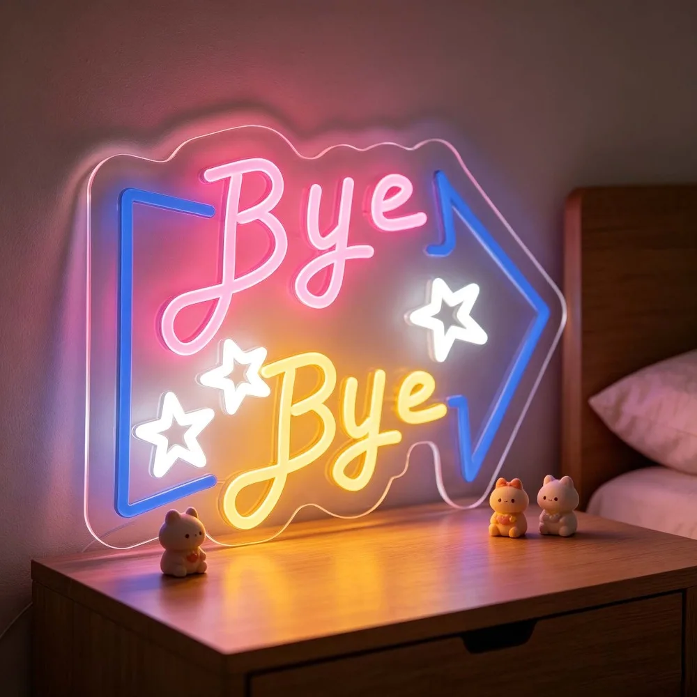 

Bye Bye Arrow Neon Sign LED Night Light USB Powered Kids Room Bedroom Decor Aesthetic Starry Sign for Home Party Farewell Gift