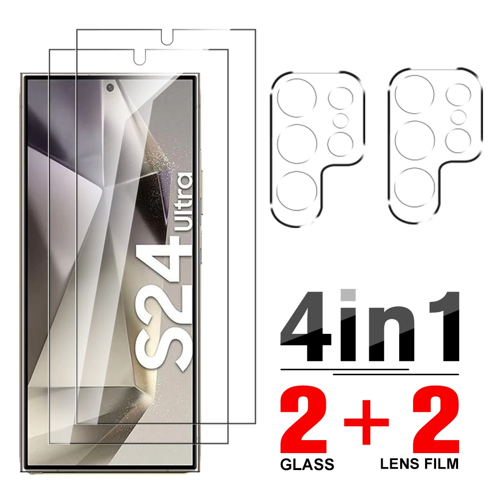 

Чехол из закаленного стекла 4 в 1 для Samsung Galaxy S24 Ultra Sumsung S24Ultra S 24 Plus + защитная стеклянная пленка для объектива камеры 3D