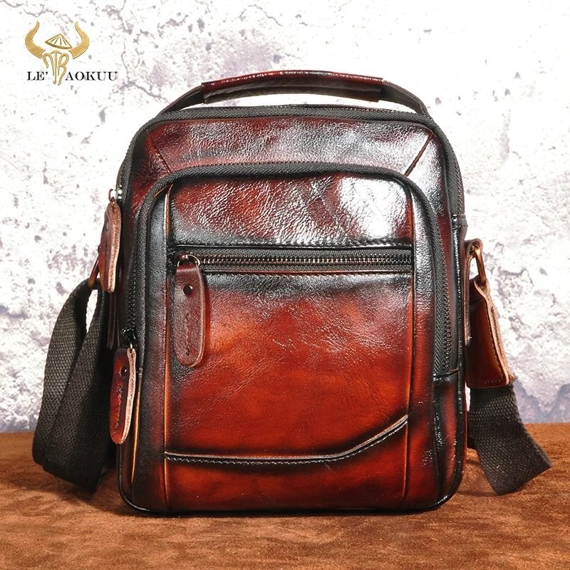 

New Hot Sale Natural Thick Leather Travel Shoulder Messenger Cross-body Bag For Men Male 8" Pad Tote Mochila Satchel bag 136