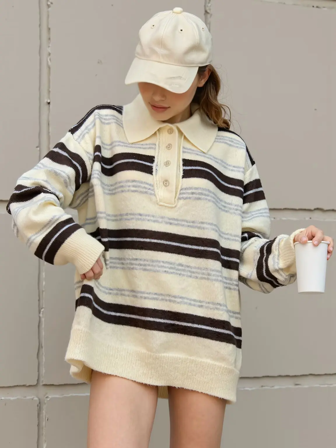 

2025 Autumn Fashion Long Sleeve Striped Jumpers y2k Pullover Loose Knitted Tops