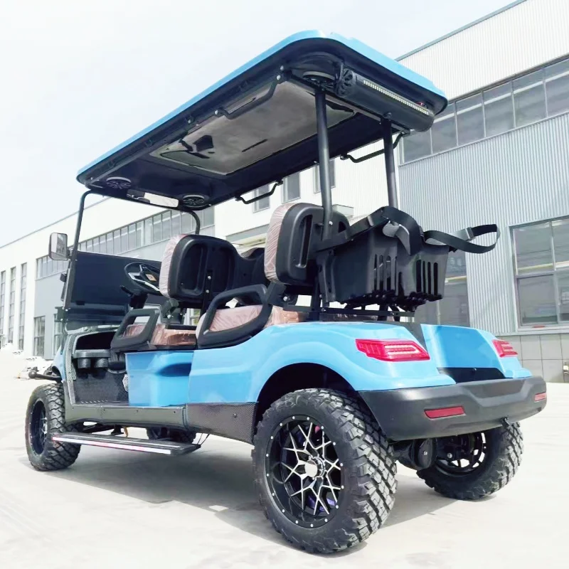 China Factory Custom Lithium Battery Electric Golf Cart Sound Bar Front Bumper Front Basket 14-Inch Off-Road Tires Foot Pedal